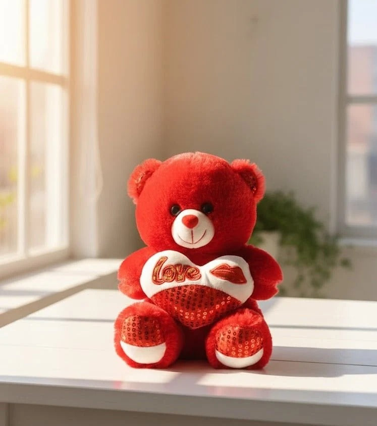 Red Love Teddy Bear with Heart Cushion