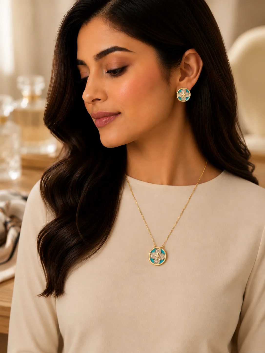 Turquoise Clover Jewelry Set