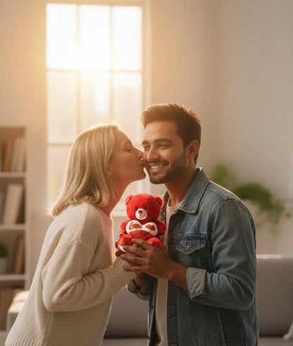 Red Love Teddy Bear with Heart Cushion