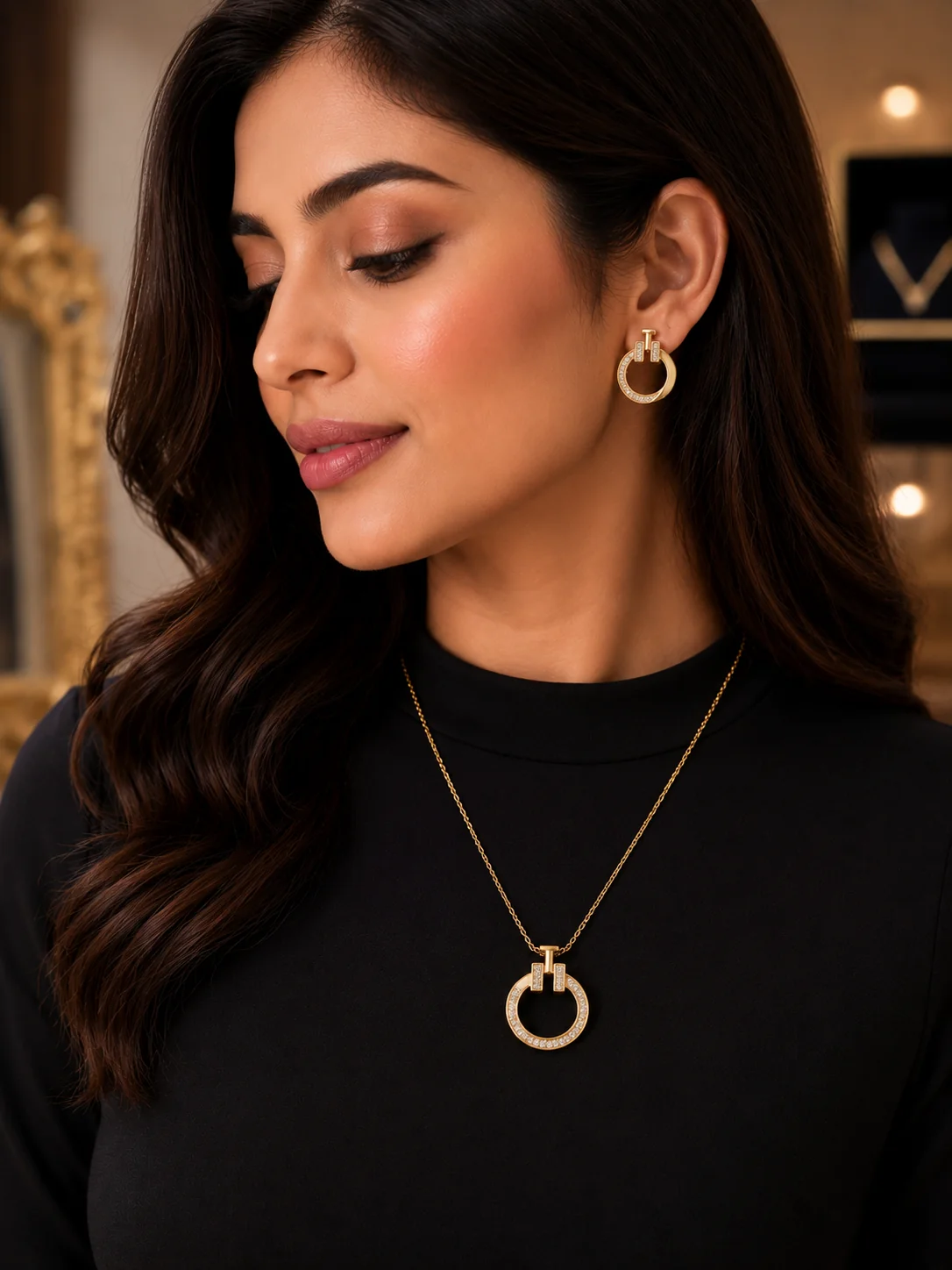 Woman Elegant Stylish Gold Jewelry Set