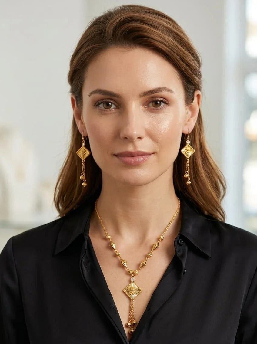 Gold Tone Necklace & Earrings Set