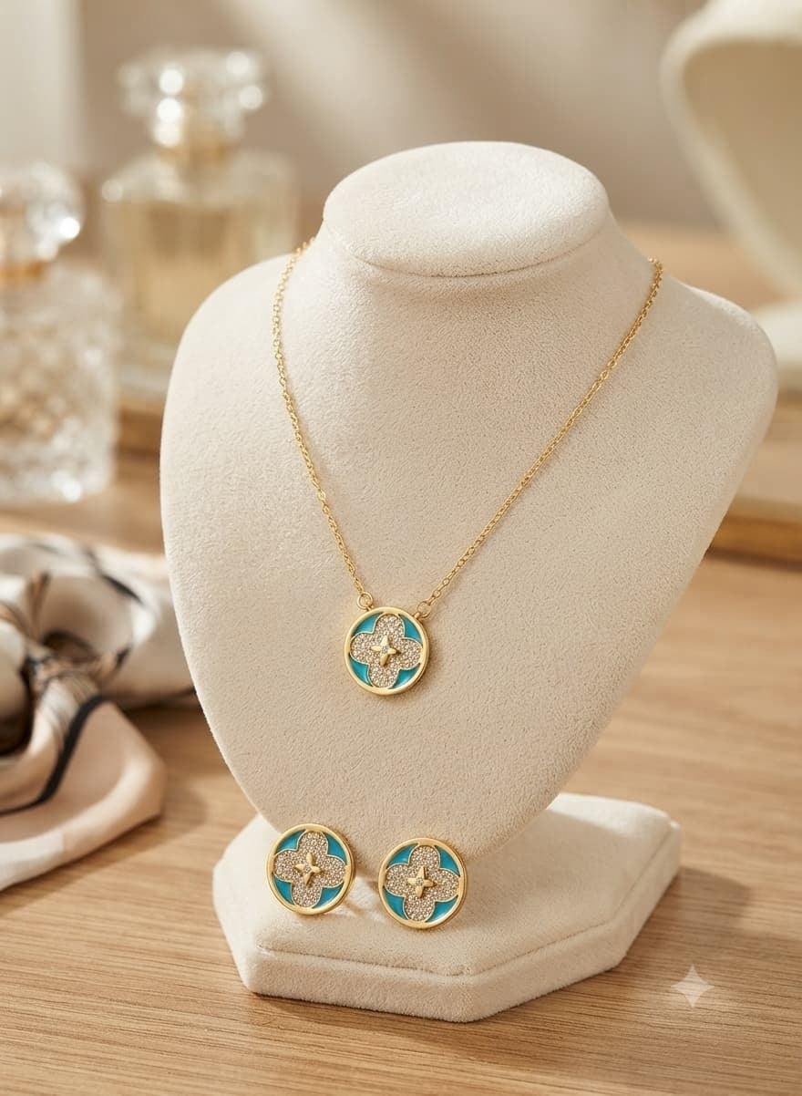 Turquoise Clover Jewelry Set